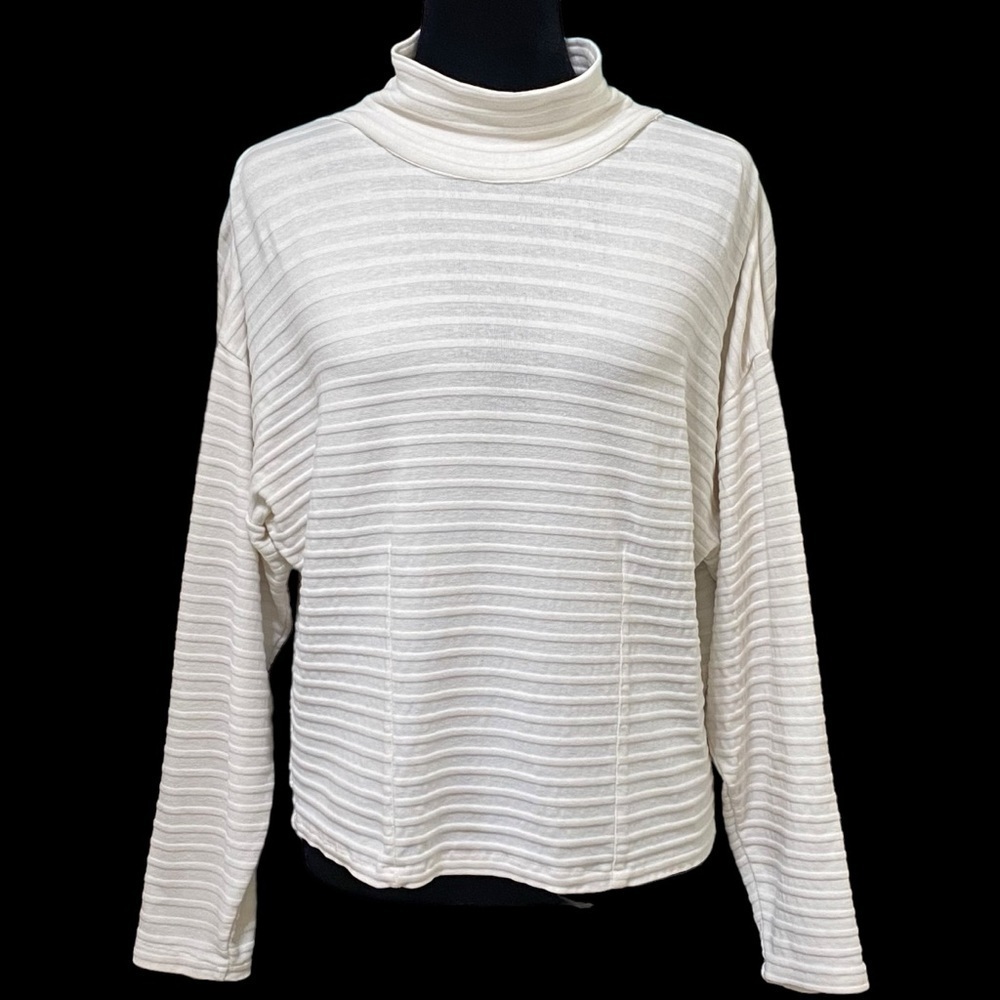 Vintage 90s Express Mock Neck Sweater Textured Stripe Dolman Sleeve Medium